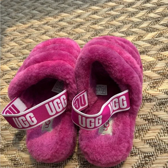UGG Women's Fluffy Pink Slippers - Picture 4 of 6